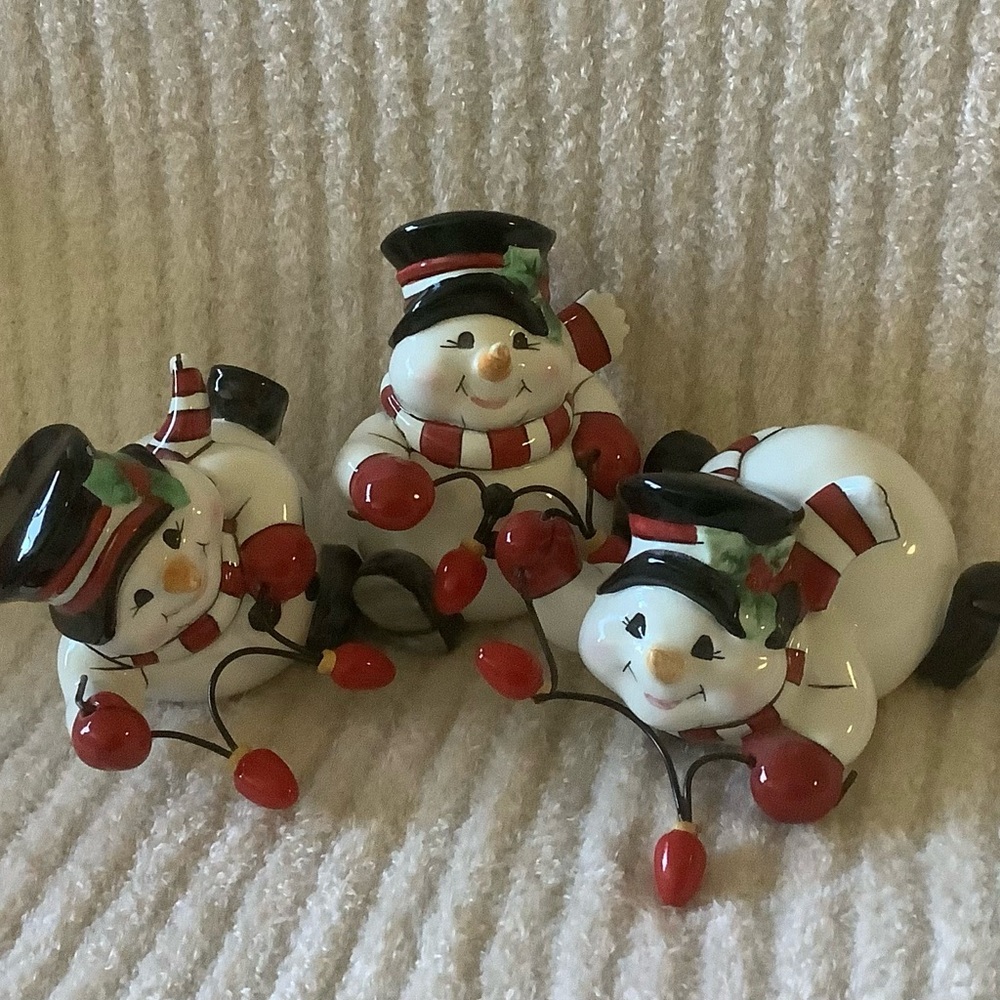 New Fitz & Floyd Cheers Snowmen Tumblers Figurines